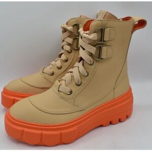 Sorel Womens Size 8.5 Caribou X Ceramic Orange Waterproof Leather Platform Boots